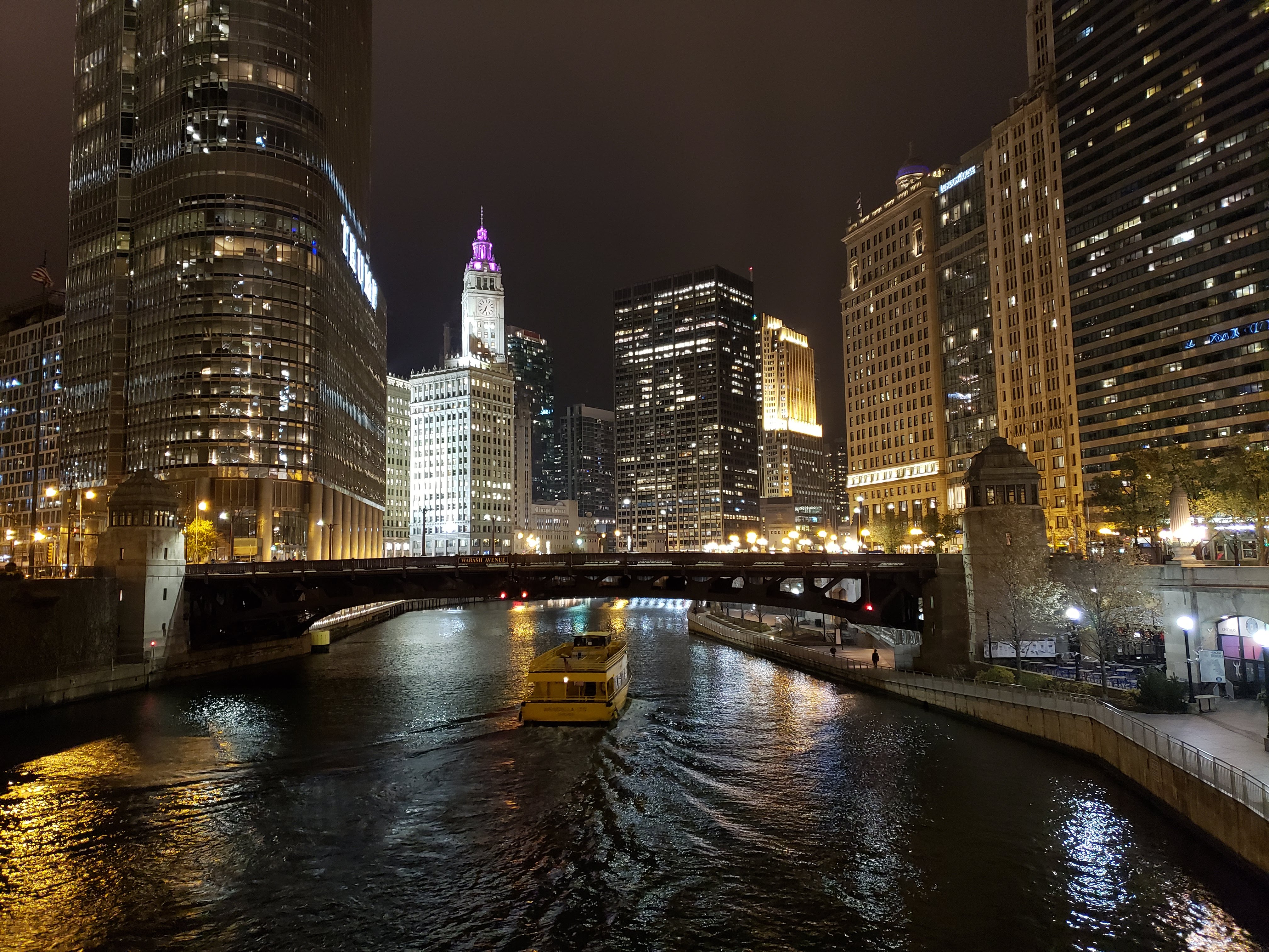 The Chicago river at night